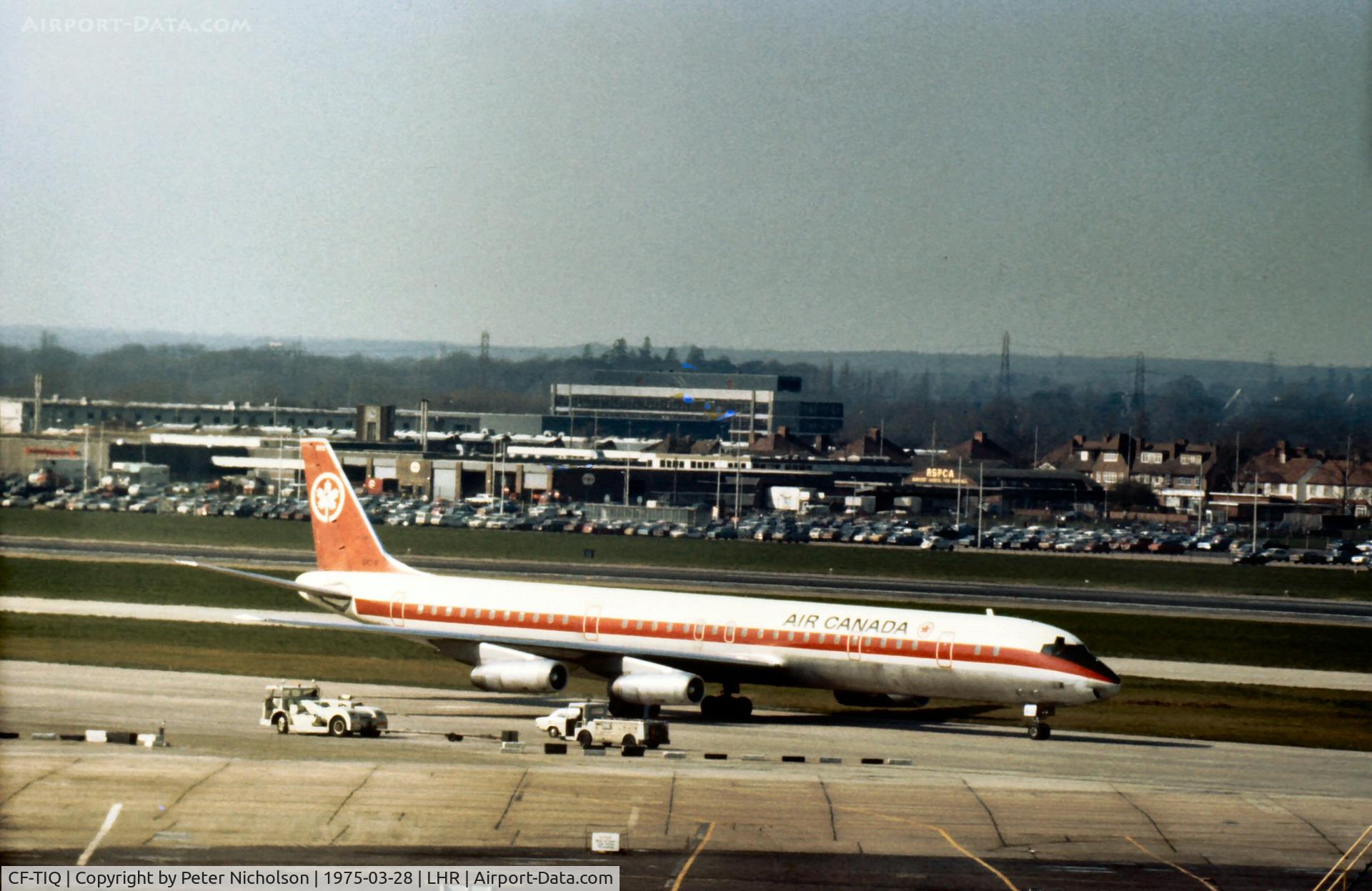 CF-TIQ, 1970 Douglas DC-8-63 C/N 46123, DC-8-63 of Air Canada taxying to the terminal at Heathrow in March 1975.