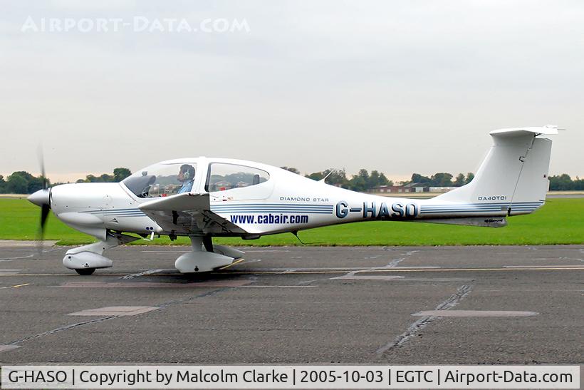 G-HASO, 2003 Diamond DA-40D Diamond Star C/N D4.070, Diamond DA-40D Diamond Star at Cranfield Airport, UK.
