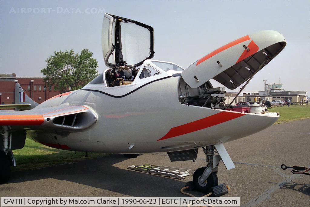 G-VTII, 1954 De Havilland DH-115 Vampire T.11 C/N 15127, De Havilland Vampire T11 (DH-115) at Cranfield Airfield, UK.