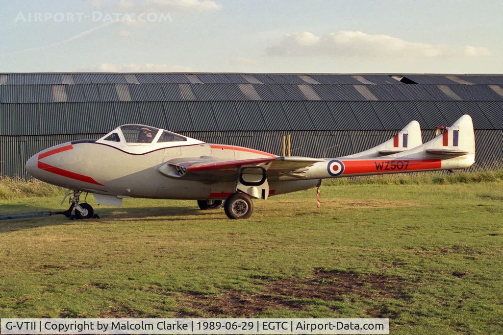 G-VTII, 1954 De Havilland DH-115 Vampire T.11 C/N 15127, De Havilland Vampire T11 (DH-115) at Cranfield Airfield, UK.