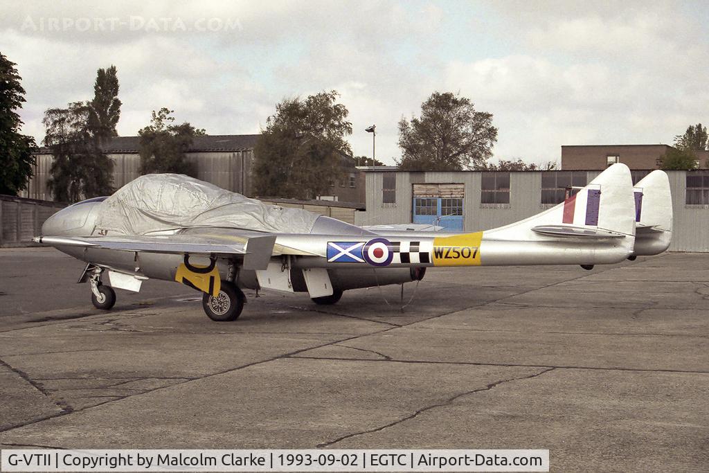 G-VTII, 1954 De Havilland DH-115 Vampire T.11 C/N 15127, De Havilland Vampire T11 (DH-115) at Cranfield Airfield, UK.