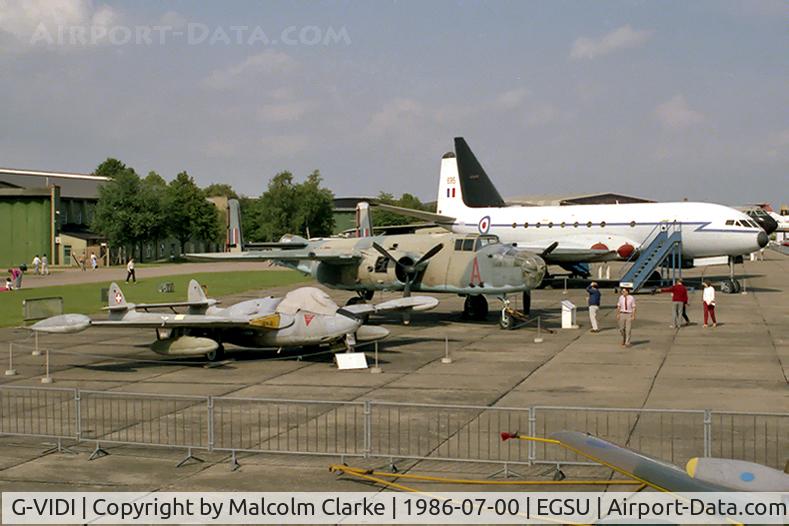 G-VIDI, 1955 De Havilland (F+W Emmen) DH-112 Venom FB.50 C/N 811, De Havilland Venom FB50 (DH-112) at the Imperial War Museum, Duxford, UK in 1986.