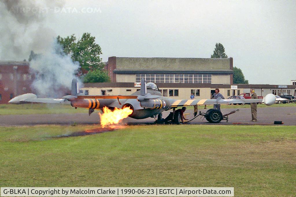G-BLKA, 1957 De Havilland (F+W Emmen) DH-112 Venom FB.54 C/N 431, De Havilland Venom FB54 at Cranfield Airfield, UK. Engine start-up.
