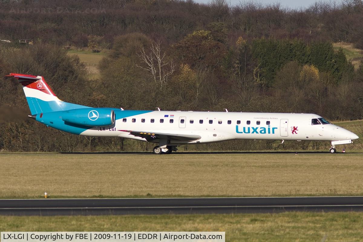 LX-LGI, 2000 Embraer EMB-145LU (ERJ-145LU) C/N 145369, taxying via alpha to the holding point RW27