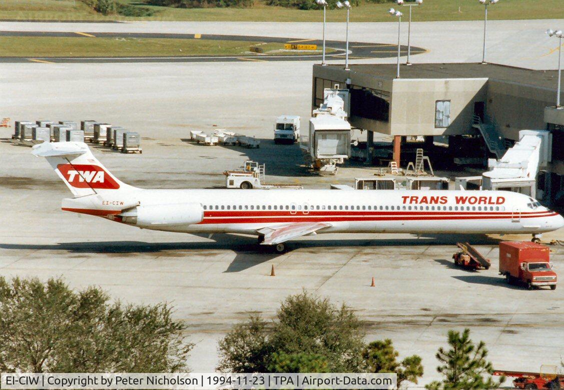 EI-CIW, 1989 McDonnell Douglas MD-83 (DC-9-83) C/N 49785, Unusually registered MD-83 of Trans-World Airlines seen at Tampa in November 1994.
