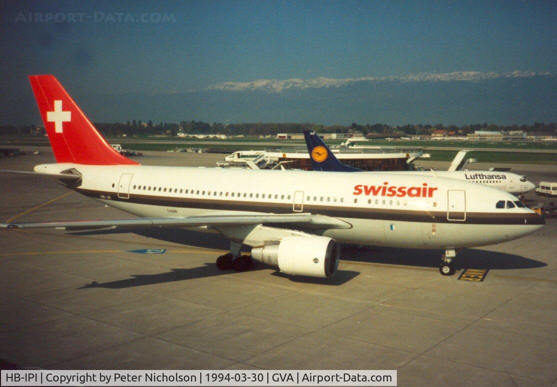 HB-IPI, 1985 Airbus A310-322 C/N 410, Airbus A310 of Swissair at Geneva in March 1994.