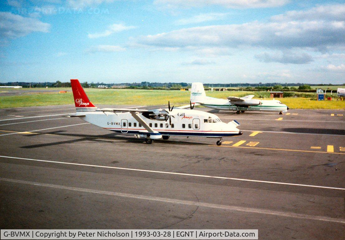 G-BVMX, 1988 Short SD3-60-200 C/N SH.3751, Gill Airways Shorts 360 parked at Newcastle in March 1993.