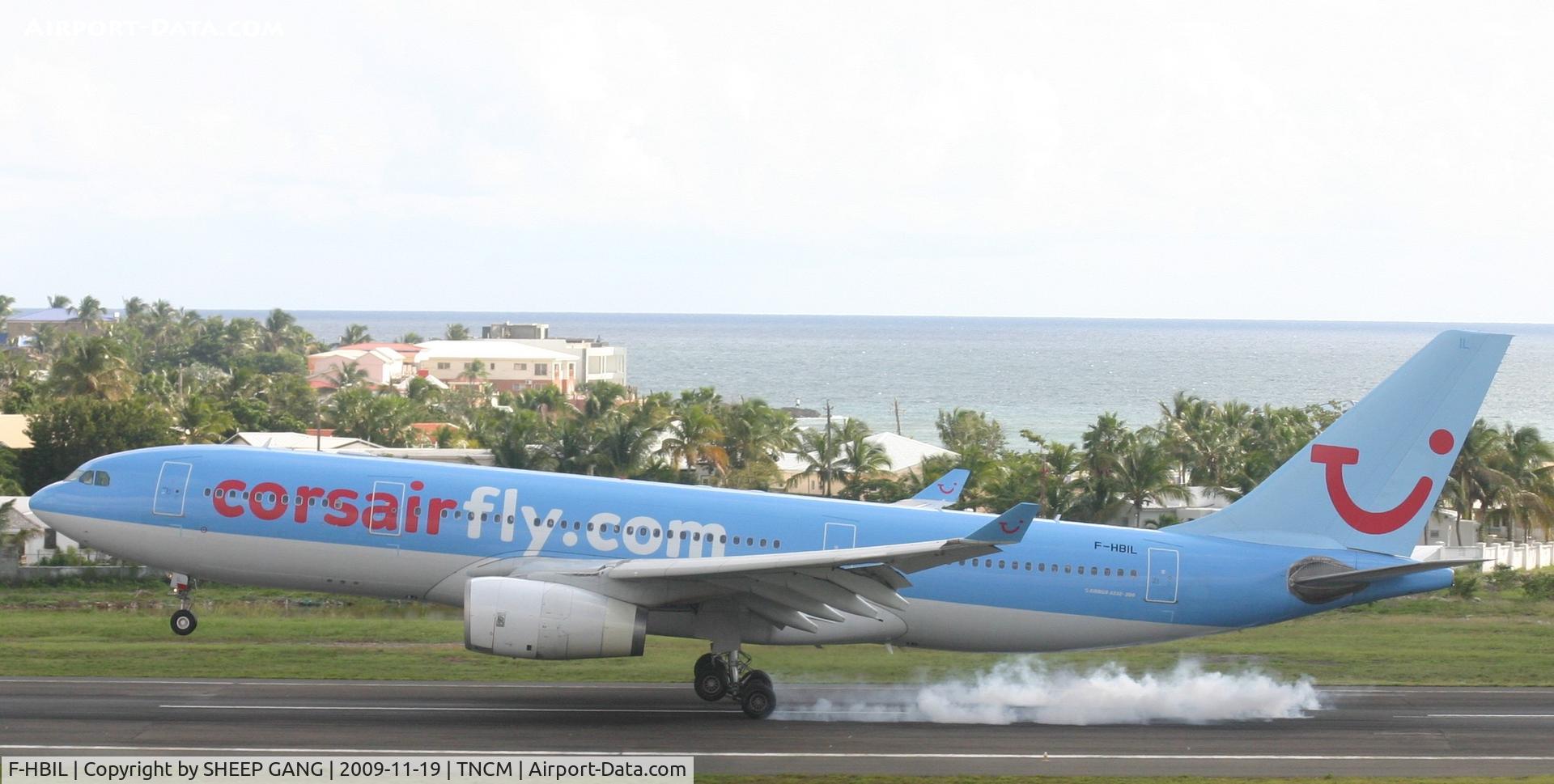 F-HBIL, 2000 Airbus A330-243 C/N 320, corsair touching down at TNCM