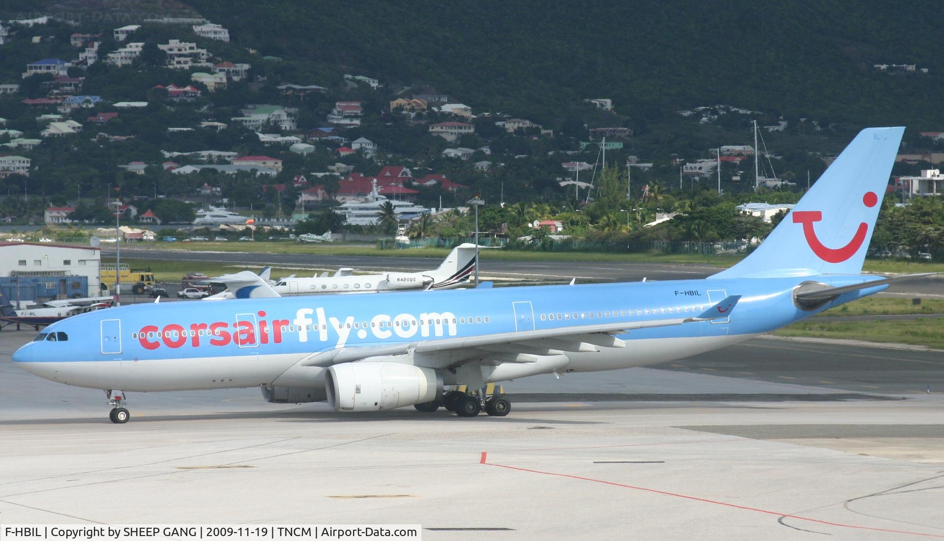F-HBIL, 2000 Airbus A330-243 C/N 320, Corsair on the tarmac preping for parking