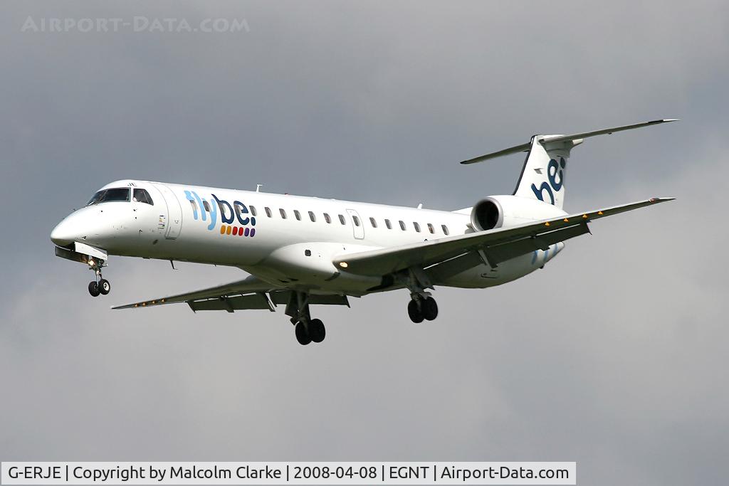 G-ERJE, 2000 Embraer EMB-145EP (ERJ-145EP) C/N 145315, Embraer EMB-145EU (ERJ-145EU) on approach to rwy 25 at Newcastle Airport, UK.
