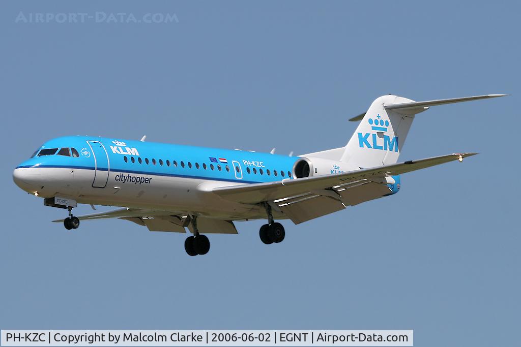 PH-KZC, 1996 Fokker 70 (F-28-0070) C/N 11566, Fokker 70 (F-28-0070) on approach to rwy 25 at Newcastle Airport, UK.