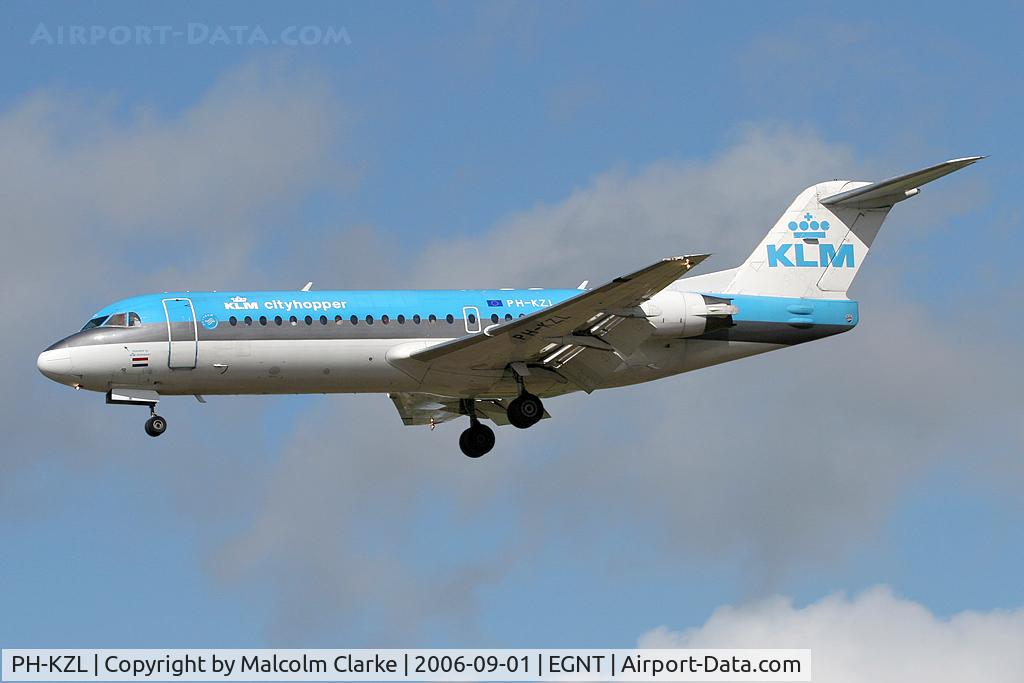 PH-KZL, 1995 Fokker 70 (F-28-0070) C/N 11536, Fokker 70 (F-28-0070) on approach to rwy 25 at Newcastle Airport, UK.