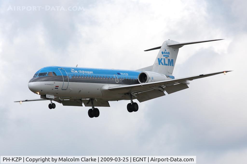 PH-KZP, 1995 Fokker 70 (F-28-0070) C/N 11539, Fokker 70 (F-28-0070) on approach to rwy 25 at Newcastle Airport, UK.