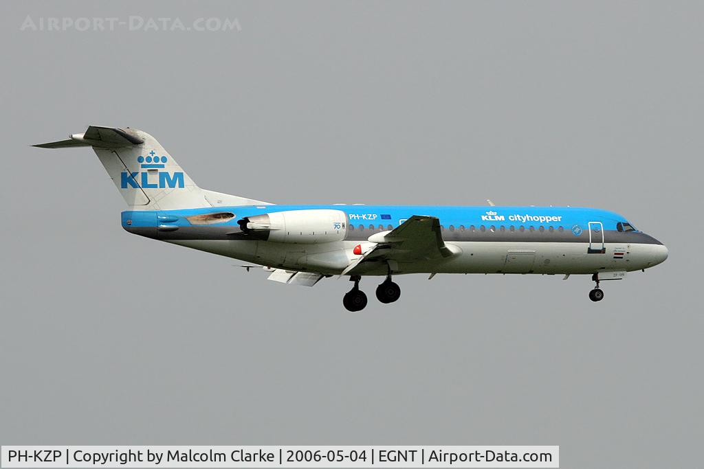 PH-KZP, 1995 Fokker 70 (F-28-0070) C/N 11539, Fokker 70 (F-28-0070) on approach to rwy 07 at Newcastle Airport, UK.