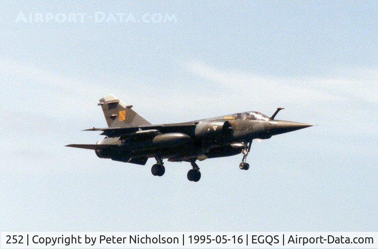 252, Dassault Mirage F.1CT C/N 252, Mirage F.1CT of EC 3, callsign French Air Force 5722, on approach to Lossiemouth in May 1995.