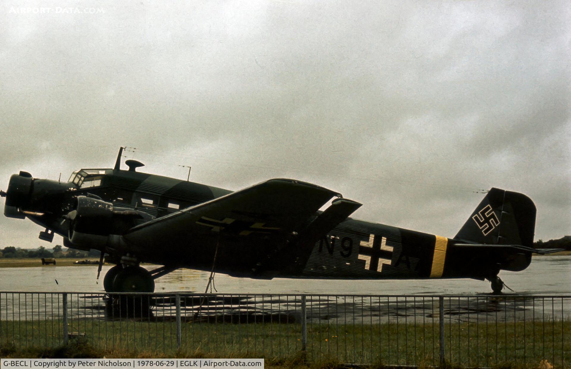 G-BECL, 1952 Junkers (CASA) 352L (Ju-52) C/N 103, Ex Spanish Air Force CASA 352L in Luftwaffe markings as N9+AA at Blackbushe in the Summer of 1978.