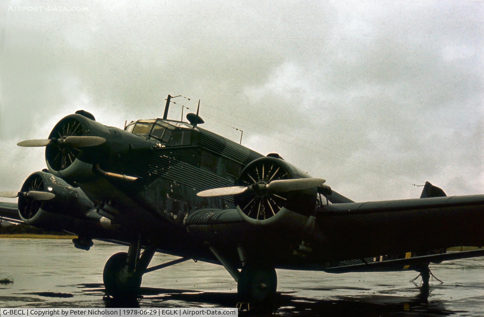 G-BECL, 1952 Junkers (CASA) 352L (Ju-52) C/N 103, Another view of ex Spanish AF CASA 352L in Luftwaffe colour scheme as seen at Blackbushe in the Summer of 1978.