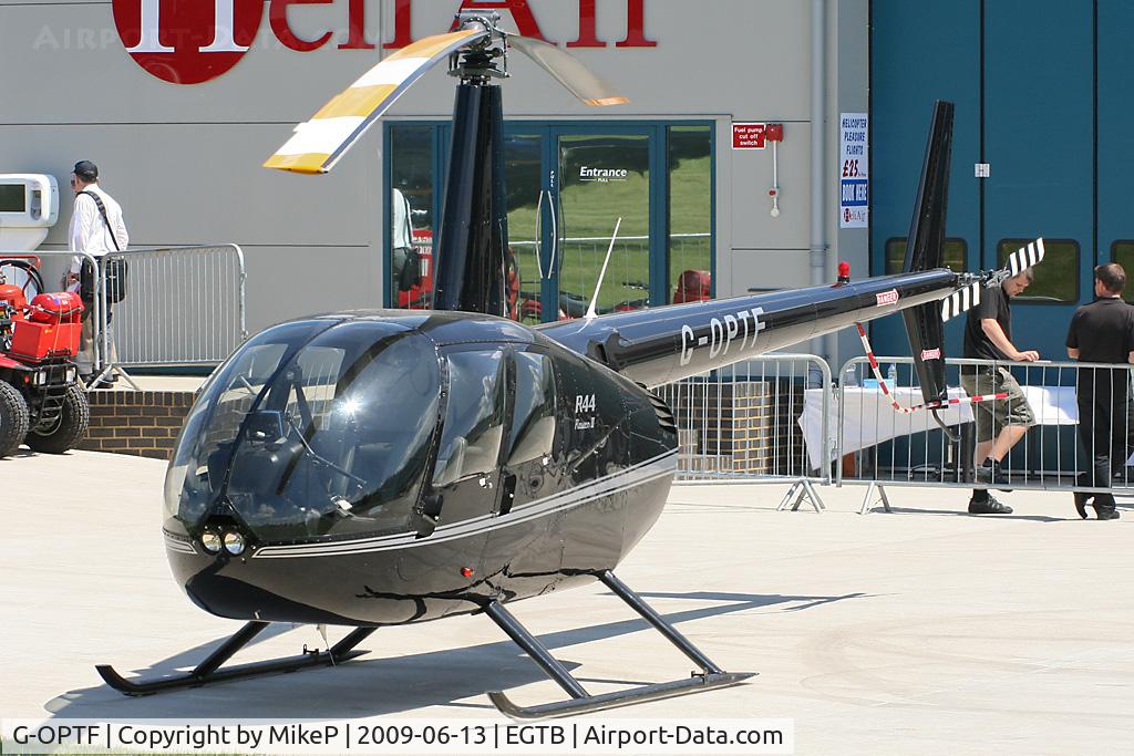 G-OPTF, 2003 Robinson R44 Raven II C/N 10235, Pictured during Aero Expo 2009.