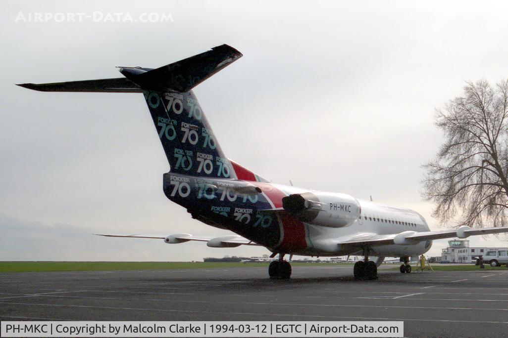PH-MKC, 1987 Fokker 70 (F-28-0070) C/N 11243, Fokker 70 (F-28-0070). The first prototype at Cranfield for trials in 1994.