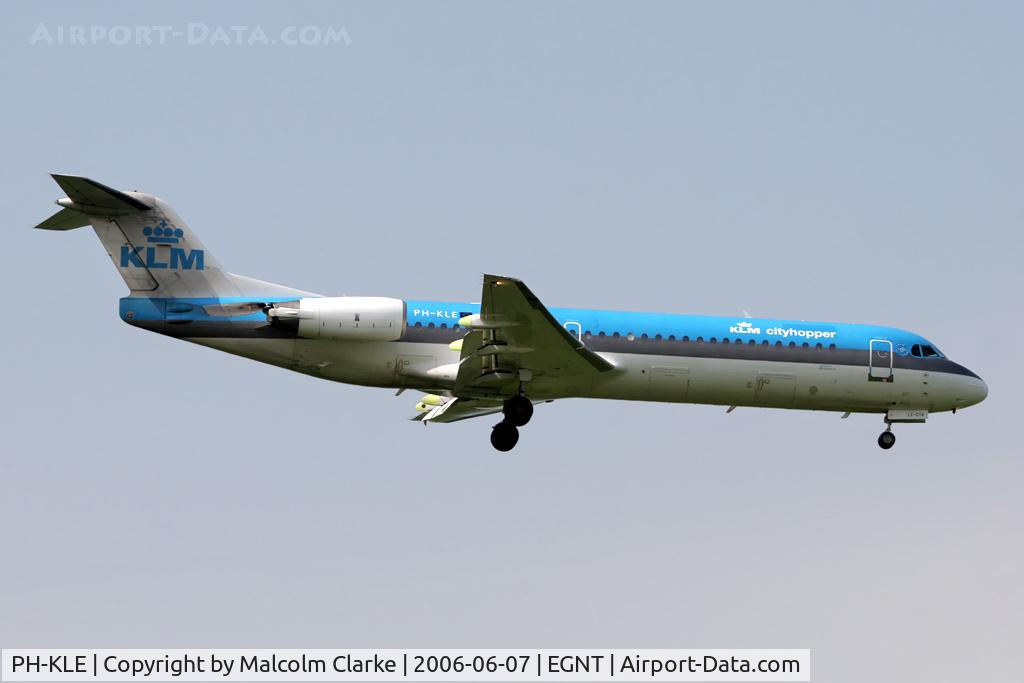 PH-KLE, 1989 Fokker 100 (F-28-0100) C/N 11270, Fokker 100 (F-28-0100) on approach to rwy 07 at Newcastle Airport, UK in 2006.