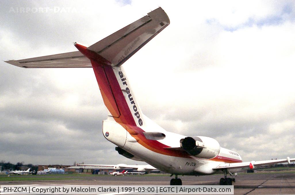 PH-ZCM, 1989 Fokker 100 (F-28-0100) C/N 11277, Fokker 100 (F-28-0100). In store at Cranfield after the collapse of Air Europe.