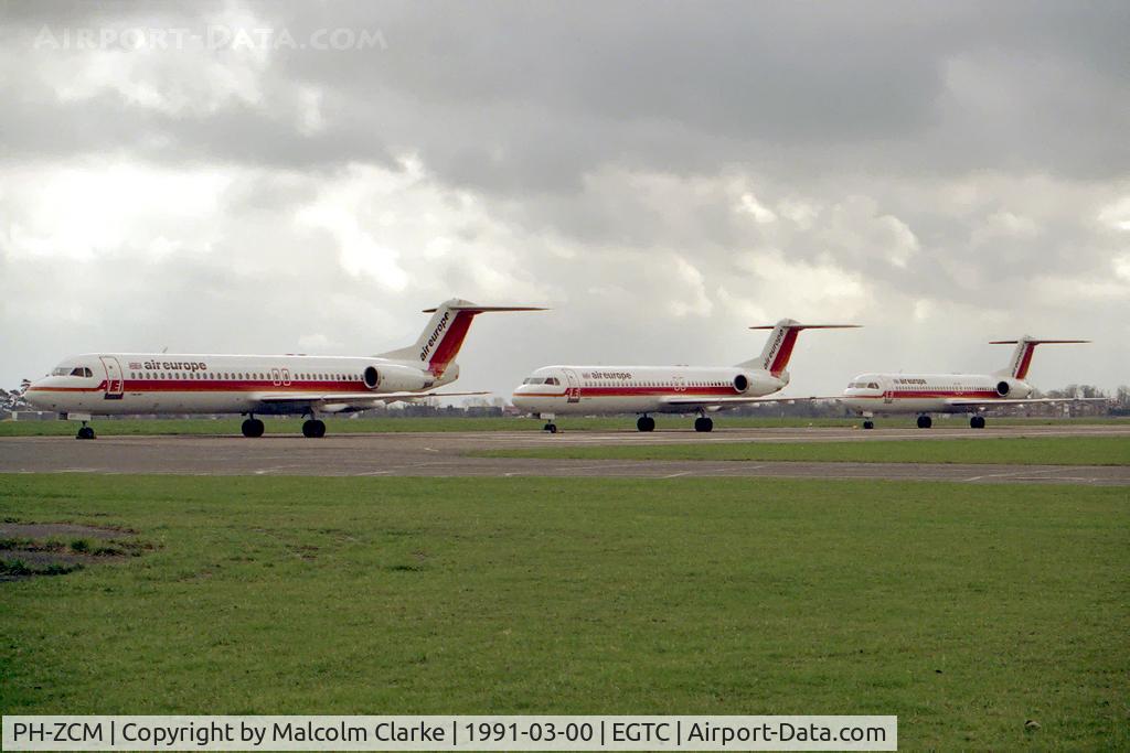 PH-ZCM, 1989 Fokker 100 (F-28-0100) C/N 11277, Fokker 100 (F-28-0100). In store at Cranfield after the collapse of Air Europe.