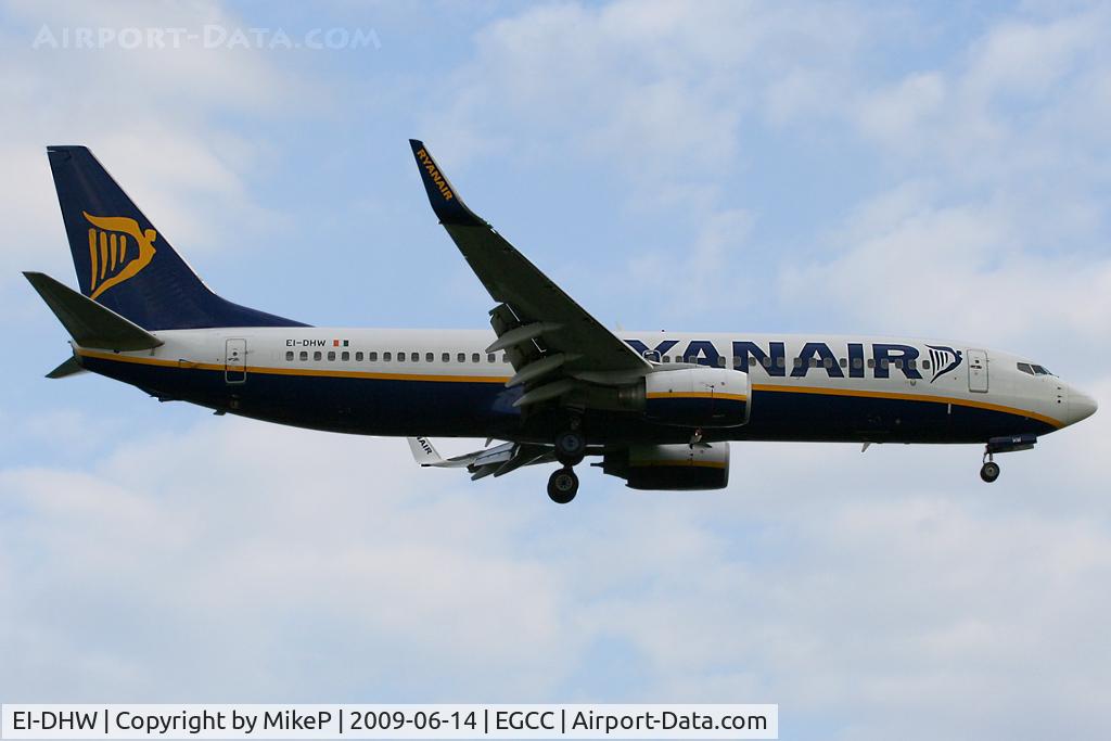 EI-DHW, 2005 Boeing 737-8AS(WL) C/N 33823, Short final to Runway 23R at Manchester.