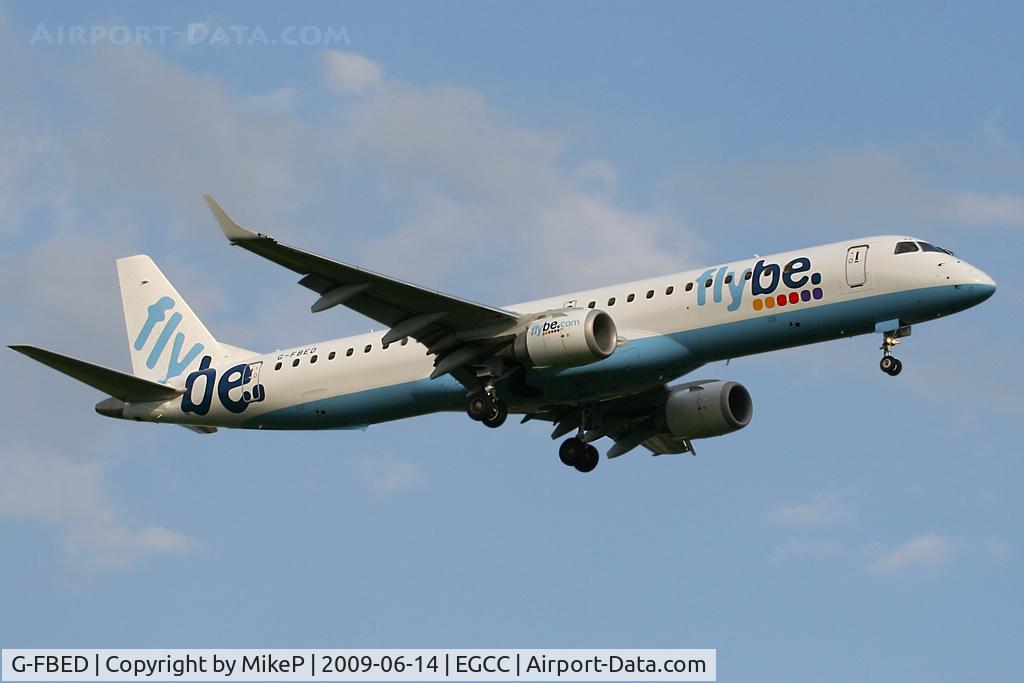 G-FBED, 2007 Embraer 195LR (ERJ-190-200LR) C/N 19000084, Short final to Runway 23R at Manchester.