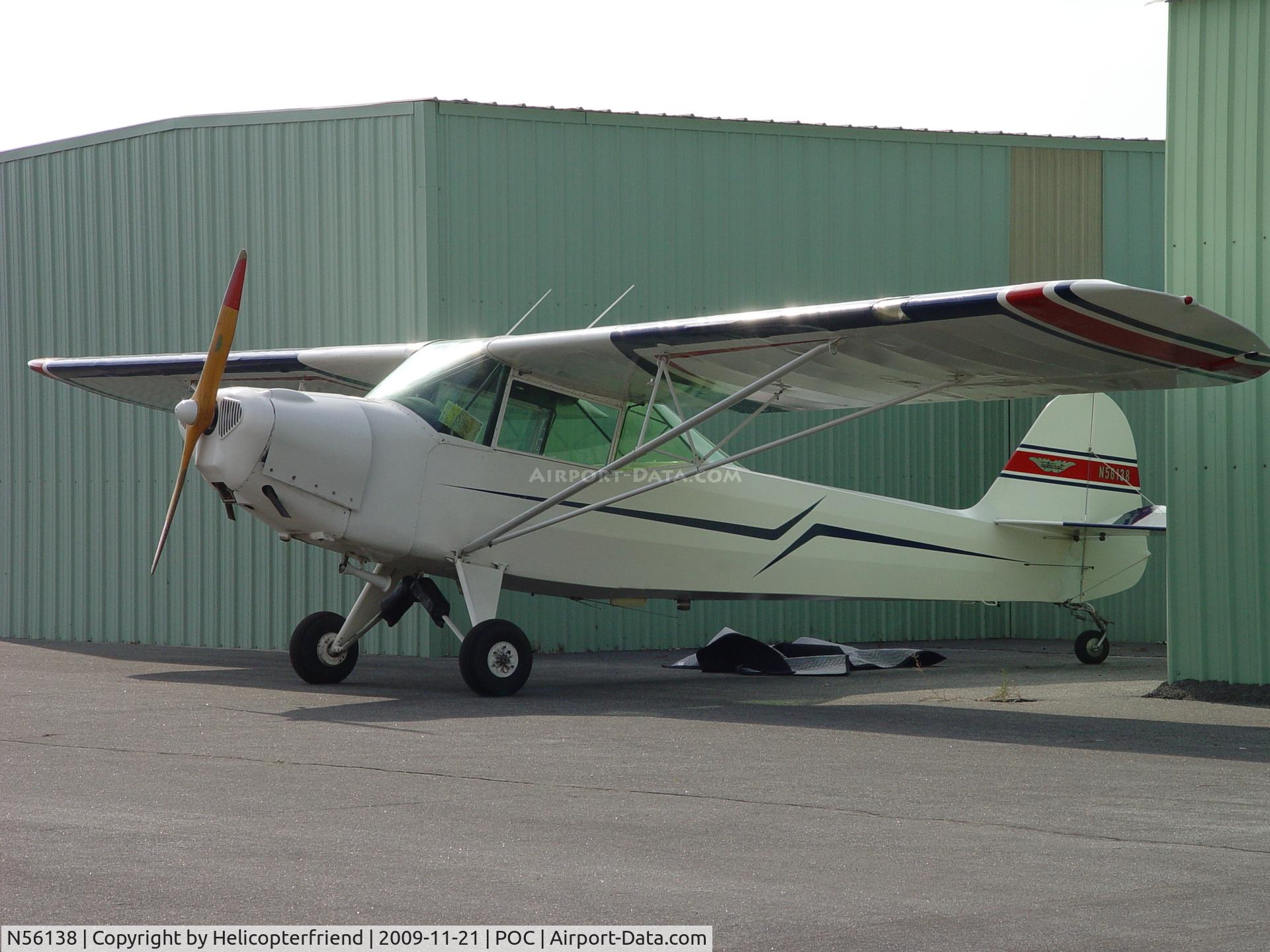 N56138, 1943 Taylorcraft DCO-65 C/N L-5719, Parked at west end of Brackett, northside. Appears to have been re-carpeted