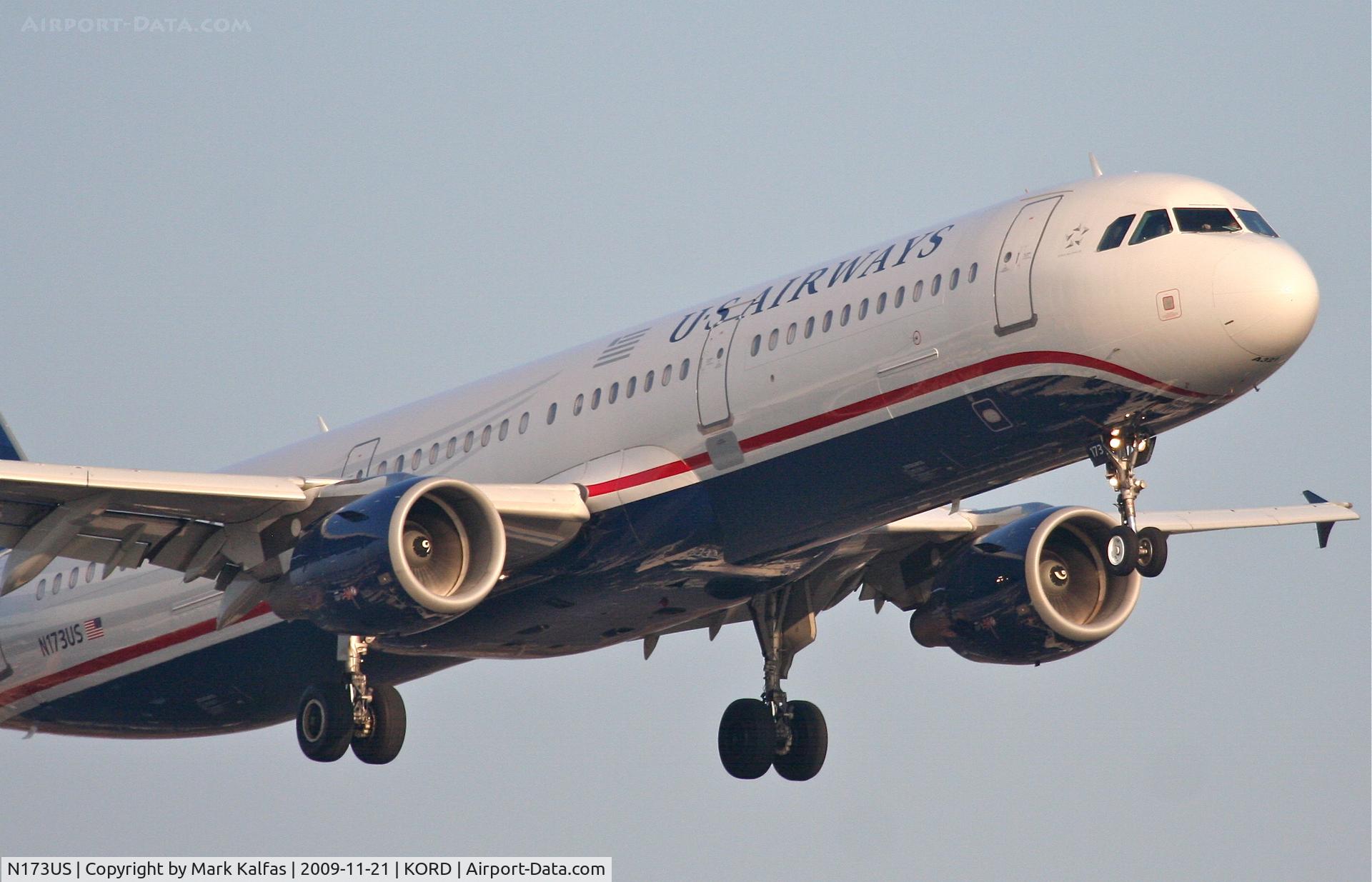 N173US, 2001 Airbus A321-211 C/N 1481, US AIRWAYS A321-211, AWE9096 arriving from KPHL, short final 22R KORD.