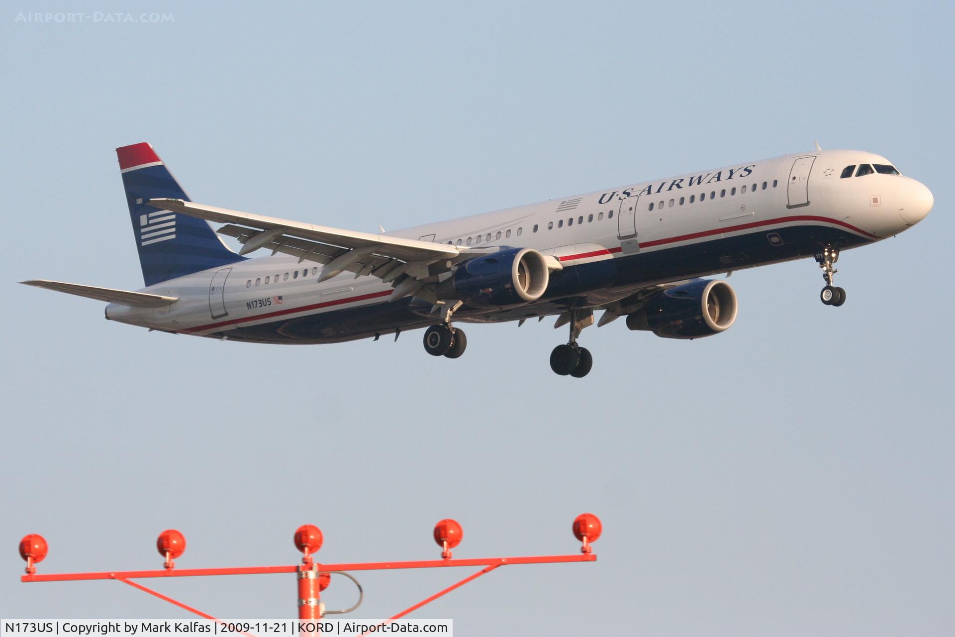 N173US, 2001 Airbus A321-211 C/N 1481, US AIRWAYS A321-211, AWE9096 arriving from KPHL, short final 22R KORD.