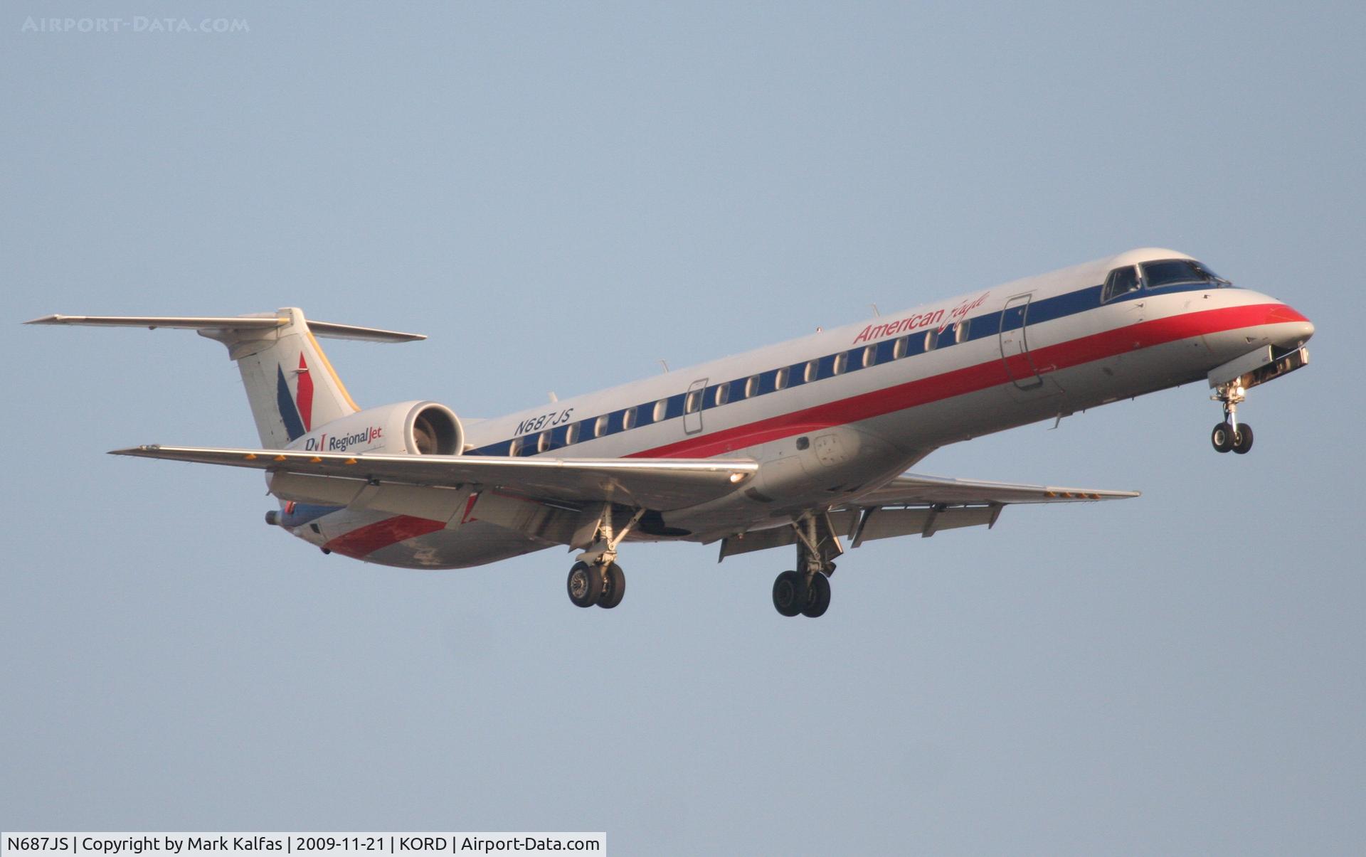 N687JS, 2004 Embraer ERJ-145LR (EMB-145LR) C/N 14500846, American Eagle EMB-145LR, EGF3919 arriving from KLIT, short final 22R KORD.