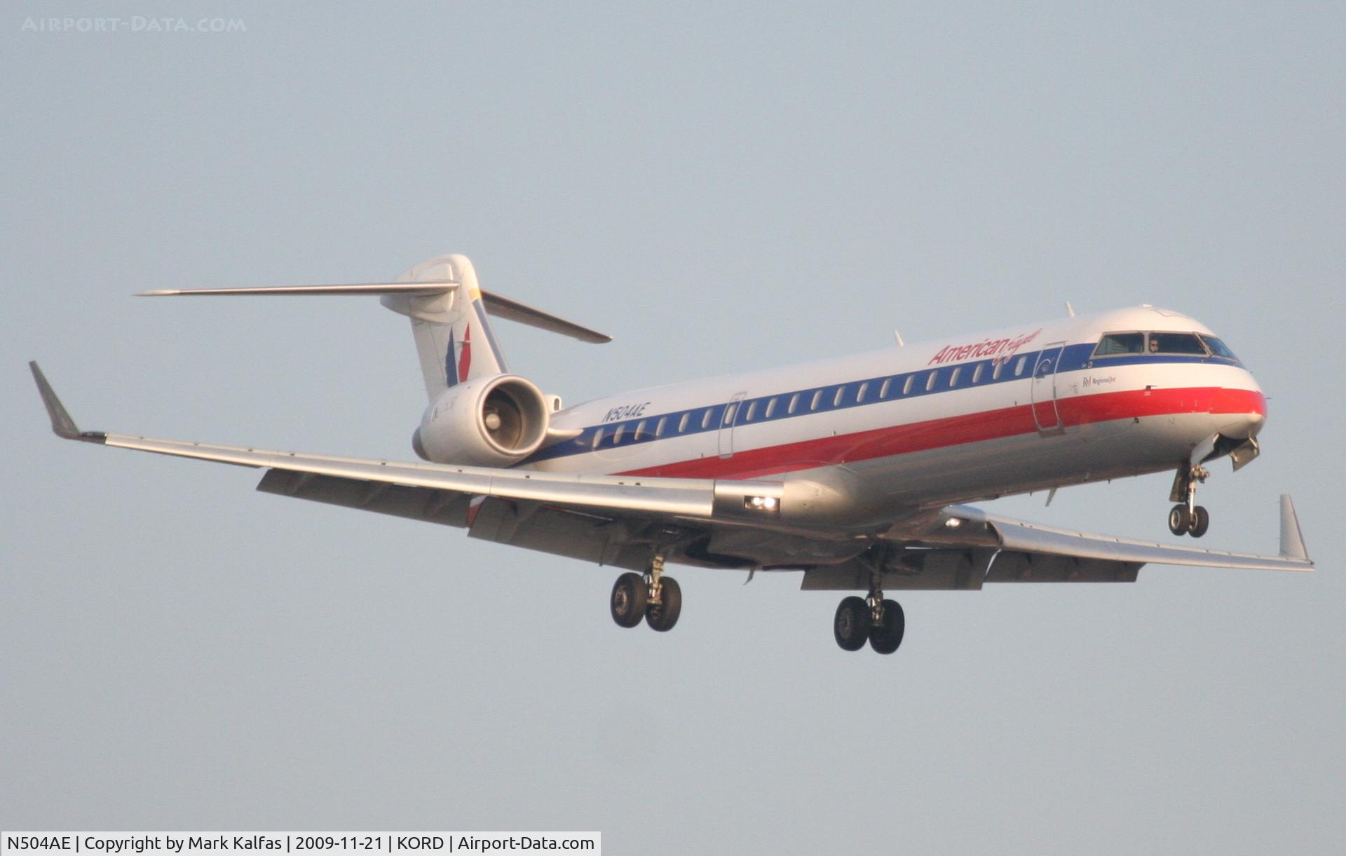 N504AE, Bombardier CRJ-701 (CL-600-2C10) Regional Jet C/N 10044, American Eagle CL-600-2C10, EGF3843 arriving from KDTW, short final 22R KORD.