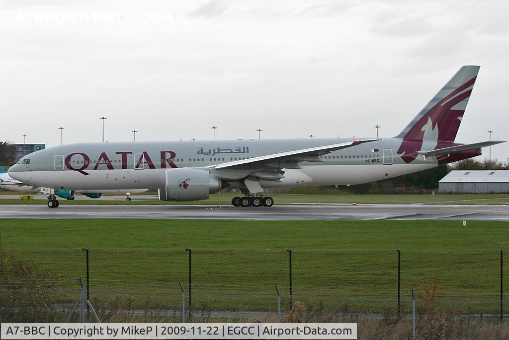 A7-BBC, 2009 Boeing 777-2DZ/LR C/N 36015, About to depart back to Doha after a first visit to MAN.