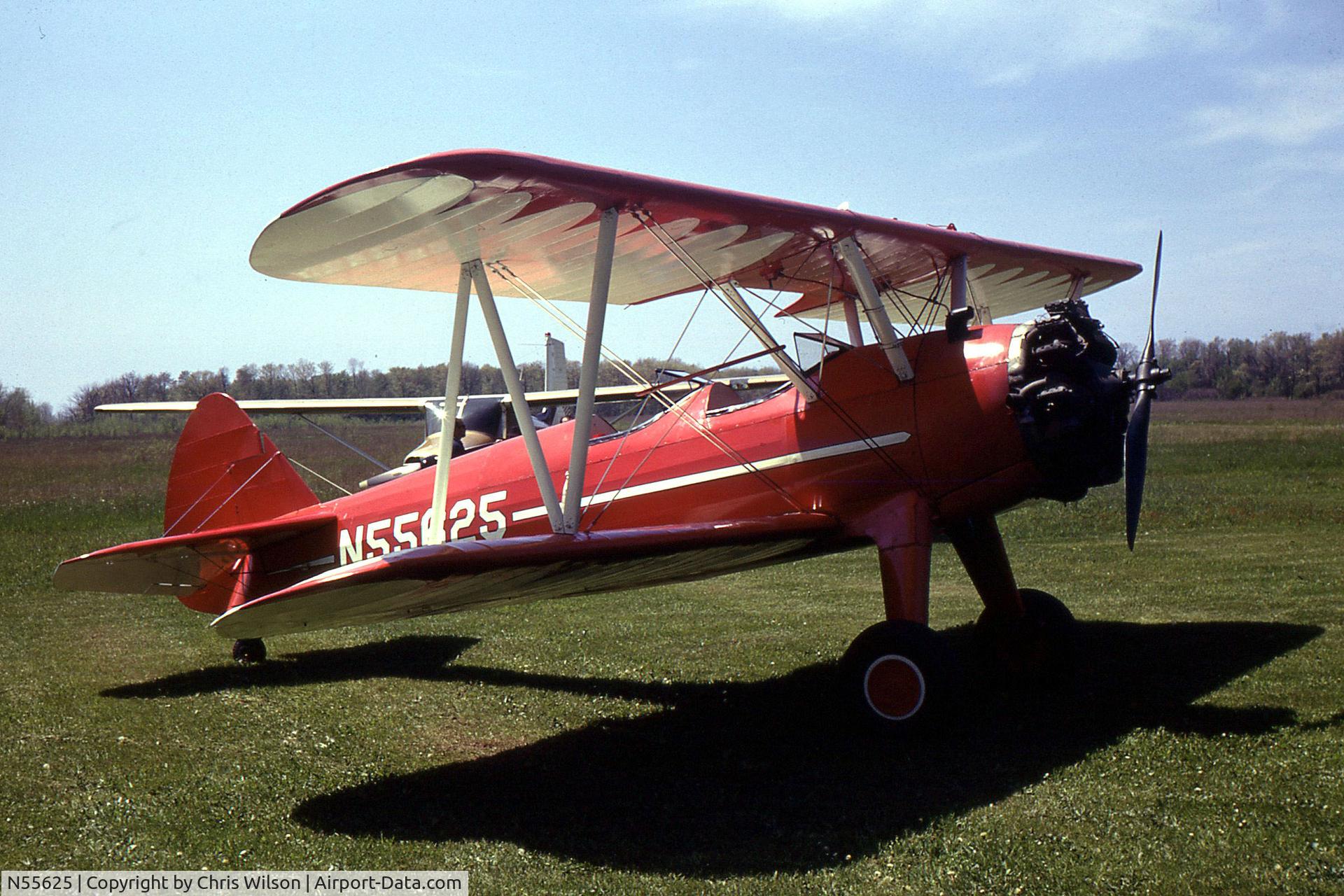N55625, 1942 Boeing A75N1(PT17) C/N 75-3453, Steerman at Palmer Airfield, Olcott New York c1966