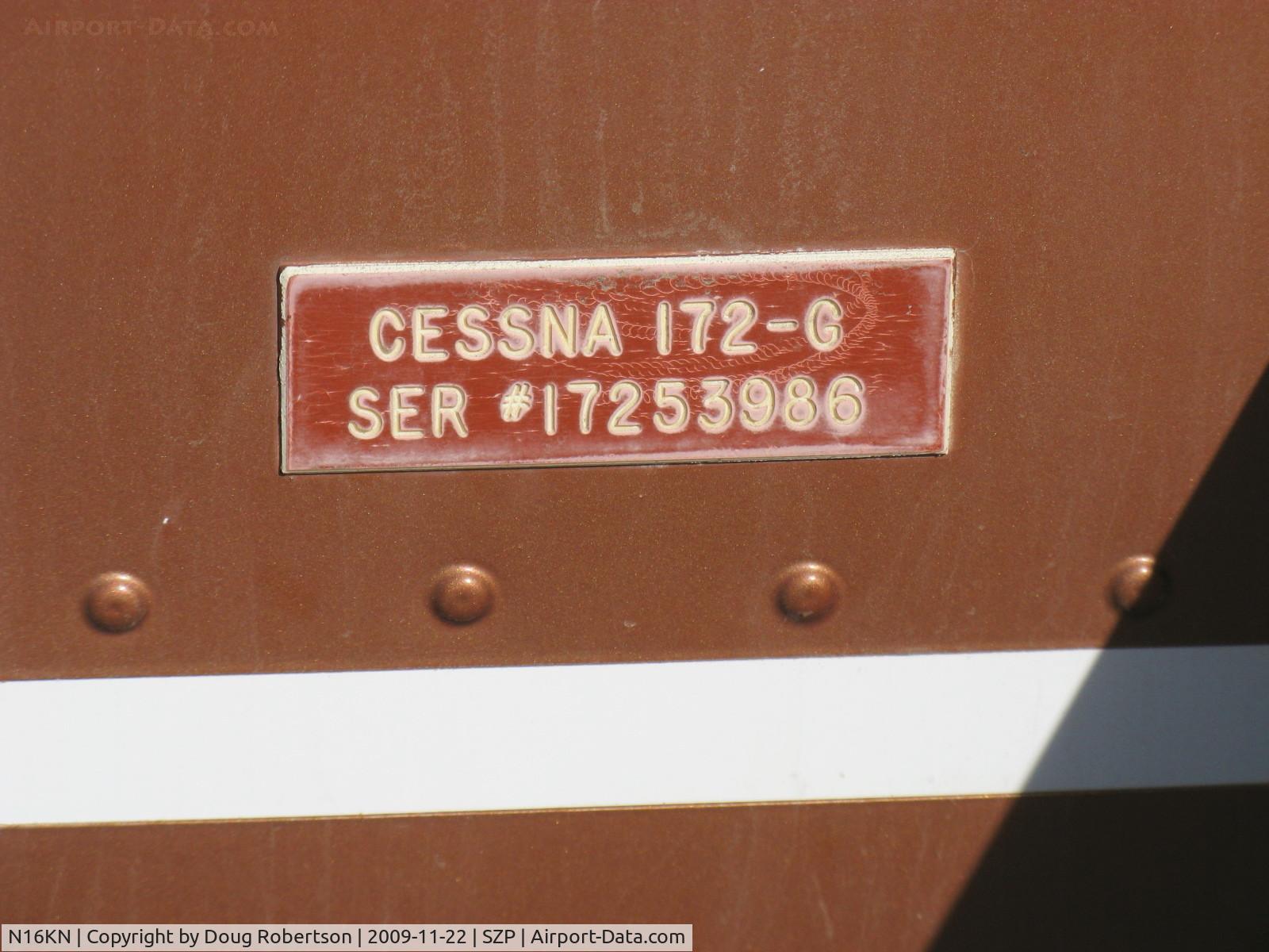 N16KN, 1965 Cessna 172G C/N 17253986, 1965 Cessna 172G SKYHAWK, Continental O-300 145 Hp, data plate