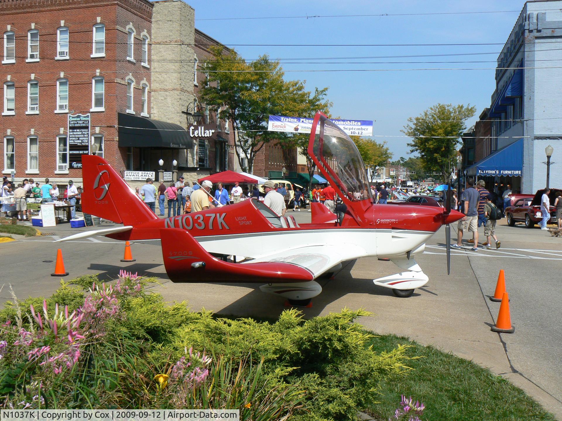 N1037K, 2008 Aero AT-4 LSA C/N AT4-014, G700 on display in Geneso Illinois at Car Show Sept09