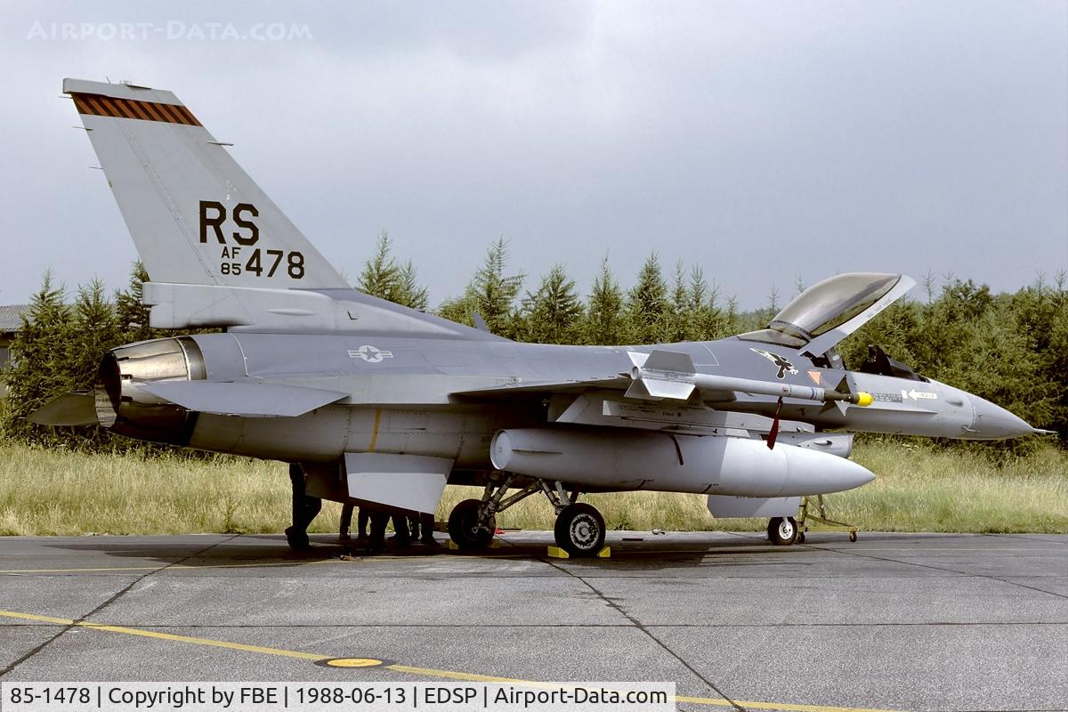 85-1478, 1985 General Dynamics F-16C Fighting Falcon C/N 5C-258, 86th TFW, 526th TFS F-16C visiting Luftwaffe Fliegerhorst Pferdsfeld