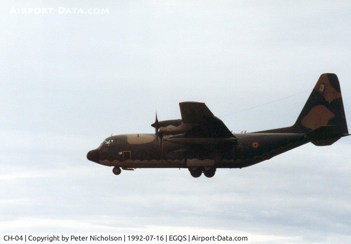 CH-04, 1972 Lockheed C-130H Hercules C/N 382-4467, C-130H Hercules of 20 Squadron Belgian Air Force landing at RAF Lossiemouth in the Summer of 1992.