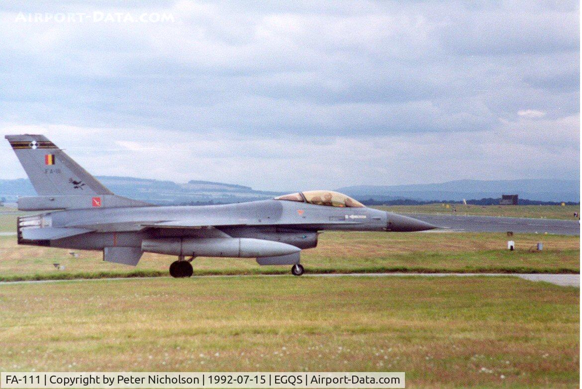 FA-111, 1987 SABCA F-16AM Fighting Falcon C/N 6H-111, Belgian Air Force F-16A Falcon at Lossiemouth in the Summer of 1992.