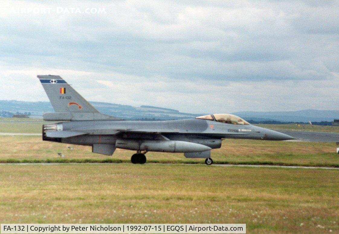 FA-132, SABCA F-16AM Fighting Falcon C/N 6H-132, F-16A Falcon of Belgian Air Force awaiting clearance for take-off at Lossiemouth in the Summer of 1992.