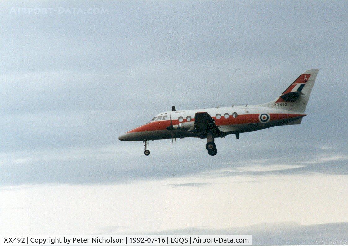XX492, Scottish Aviation HP-137 Jetstream T.1 C/N 274, This Jetstream T.1 of 6 Flying Training School visited RAF Lossiemouth in the Summer of 1992.