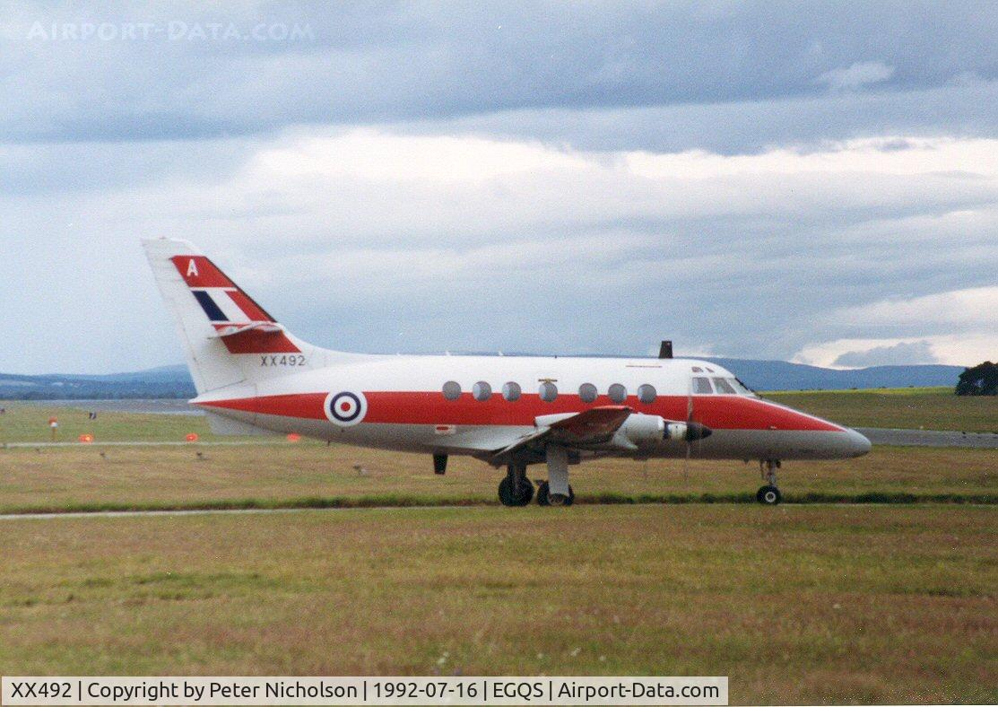 XX492, Scottish Aviation HP-137 Jetstream T.1 C/N 274, Jetstream T.1 of 6 Flying Training School awaiting clearance for take-off at RAF Lossiemouth in the Summer of 1992.