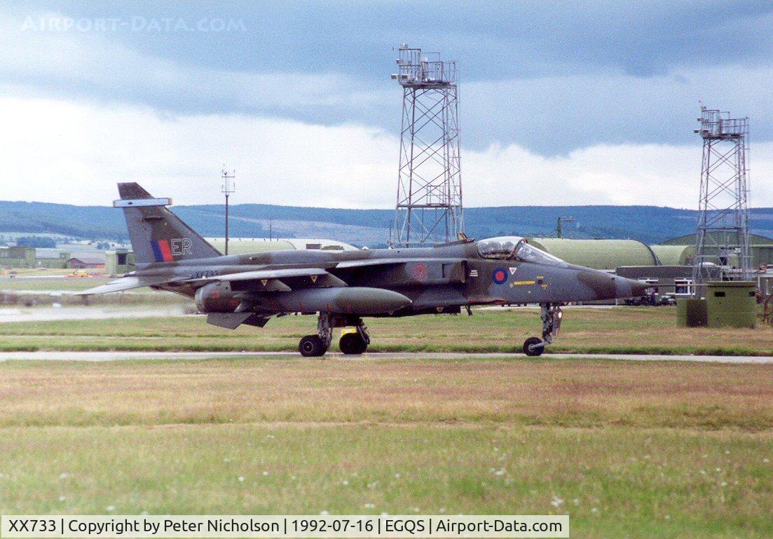 XX733, 1974 Sepecat Jaguar GR.1A C/N S.30, Jaguar GR.1A of 6 Squadron awaiting take-off clearance at Lossiemouth in the Summer of 1992.