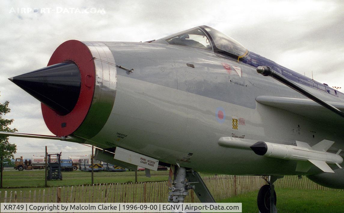 XR749, 1965 English Electric Lightning F.3 C/N 95214, English Electric Lightning F3 displayed outside Durham Tees Valley Airport, UK.