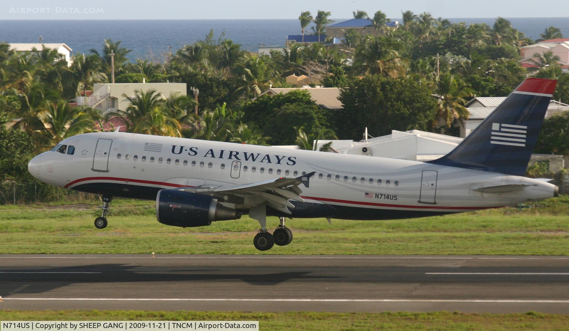 N714US, 1999 Airbus A319-112 C/N 1046, Us Air landing at tncm