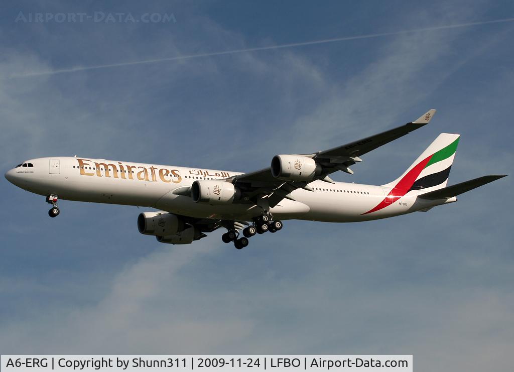 A6-ERG, Airbus A340-541 C/N 608, Come back to flight after repairs... Landing rwy 32L for tests ;-)