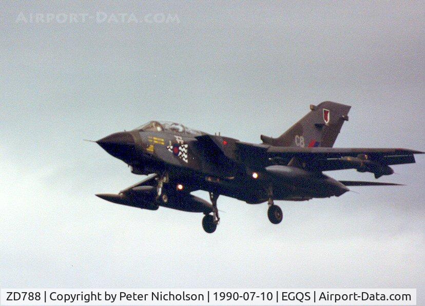 ZD788, 1984 Panavia Tornado GR.1 C/N 389/BS131/3179, Tornado GR.1 of 17 Squadron on final approach to Lossiemouth in the Summer of 1990.