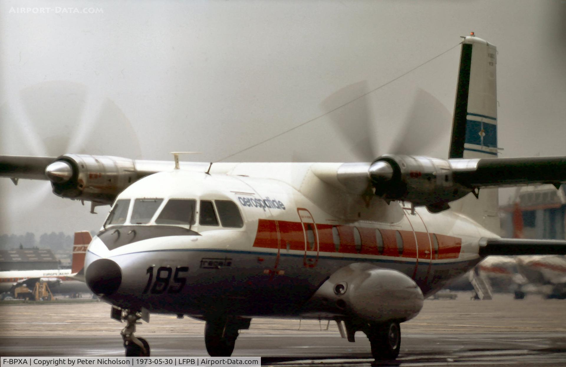 F-BPXA, 1968 Aerospatiale N-262C Fregate C/N 36, Nord 262C Fregate, Paris Airshow number 185, demonstrated by Aerospatiale at the 1973 Paris Airshow