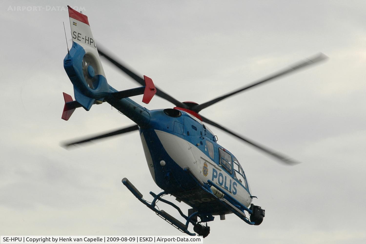 SE-HPU, 2002 Eurocopter EC-135P-2+ C/N 0225, A Eurocopter EC 135P2+ of the Swedish police above Dala-Järna airfield, Sweden